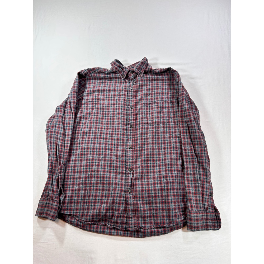 St Johns Bay Mens Large Red Blue Plaid Flannel Button Down Shirt Cotton L